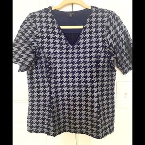 Ann Taylor Womens Navy Blue Sequins Silver Half Sleeves Evening Top